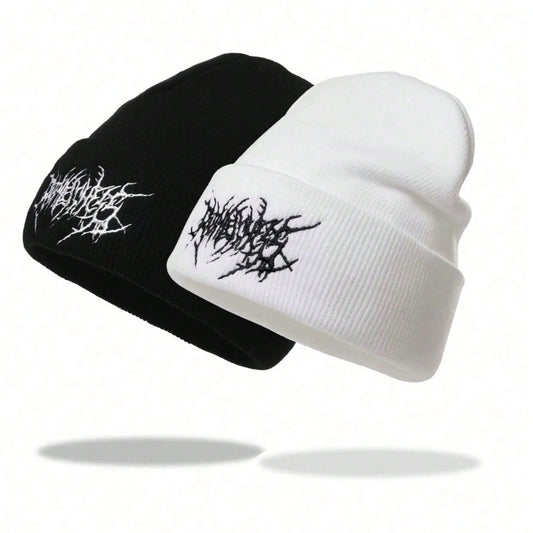 Gothic Y2K Embroidered Knitted Beanie