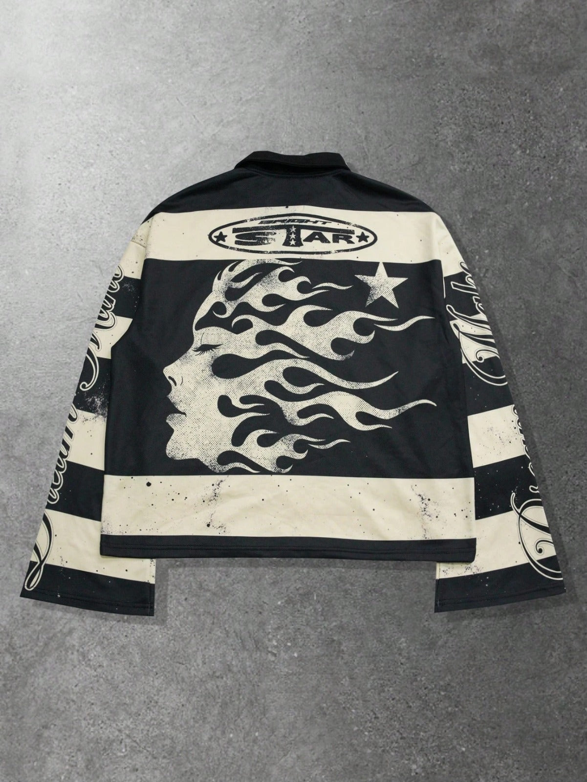 Y2K Striped Graphic Polo Shirt