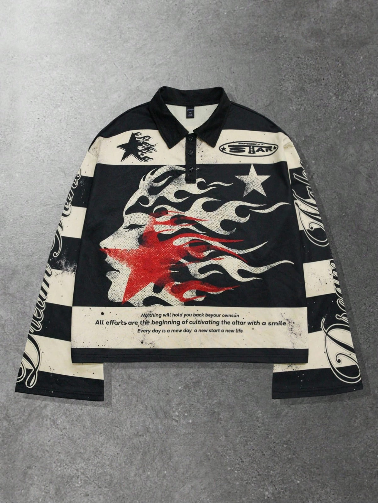Y2K Striped Graphic Polo Shirt