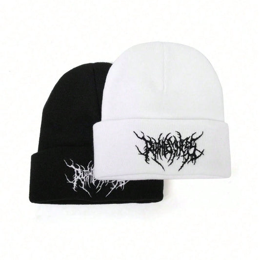 Gothic Y2K Embroidered Knitted Beanie