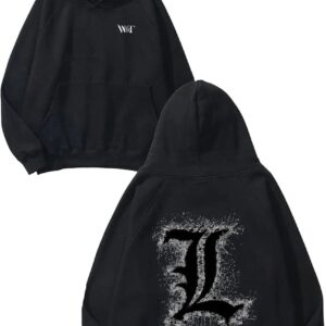 Death Note L Emblem Design Back Printed Black Hooded Sweatshirt