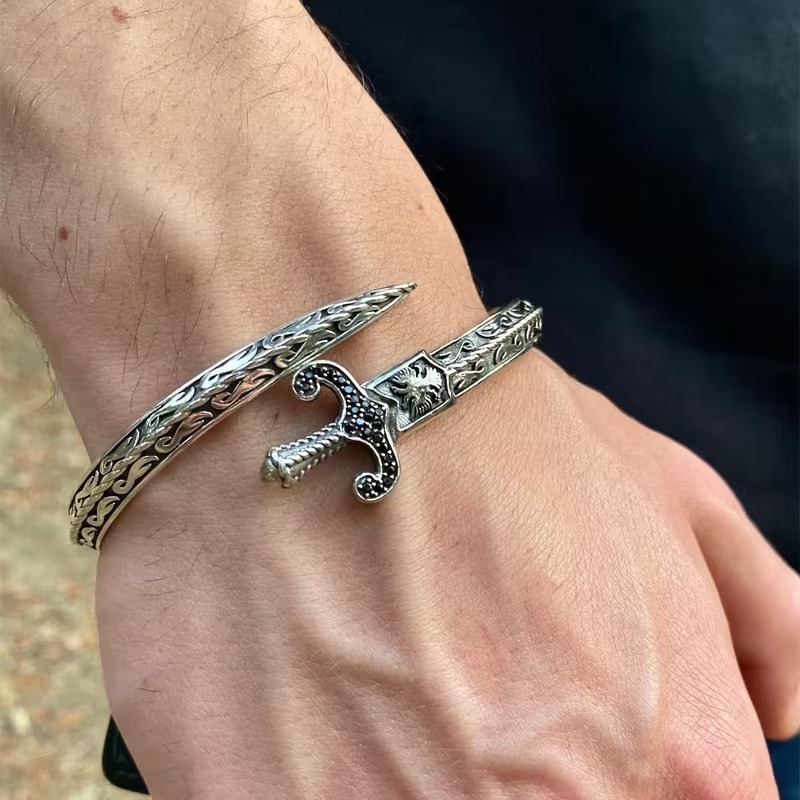 Vintage Gothic Medieval Swordsman Bracelet - Image 3