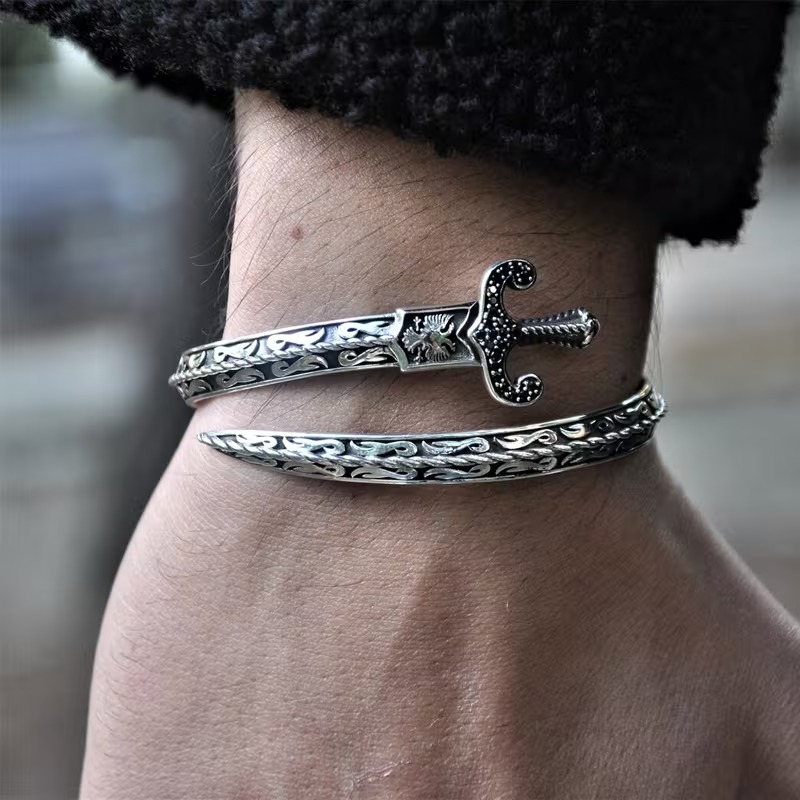 Vintage Gothic Medieval Swordsman Bracelet - Image 5